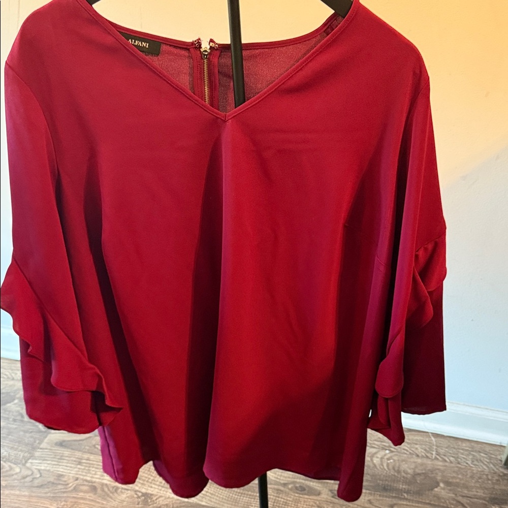 Alfani Red Blouse with Ruffled Sleeves
